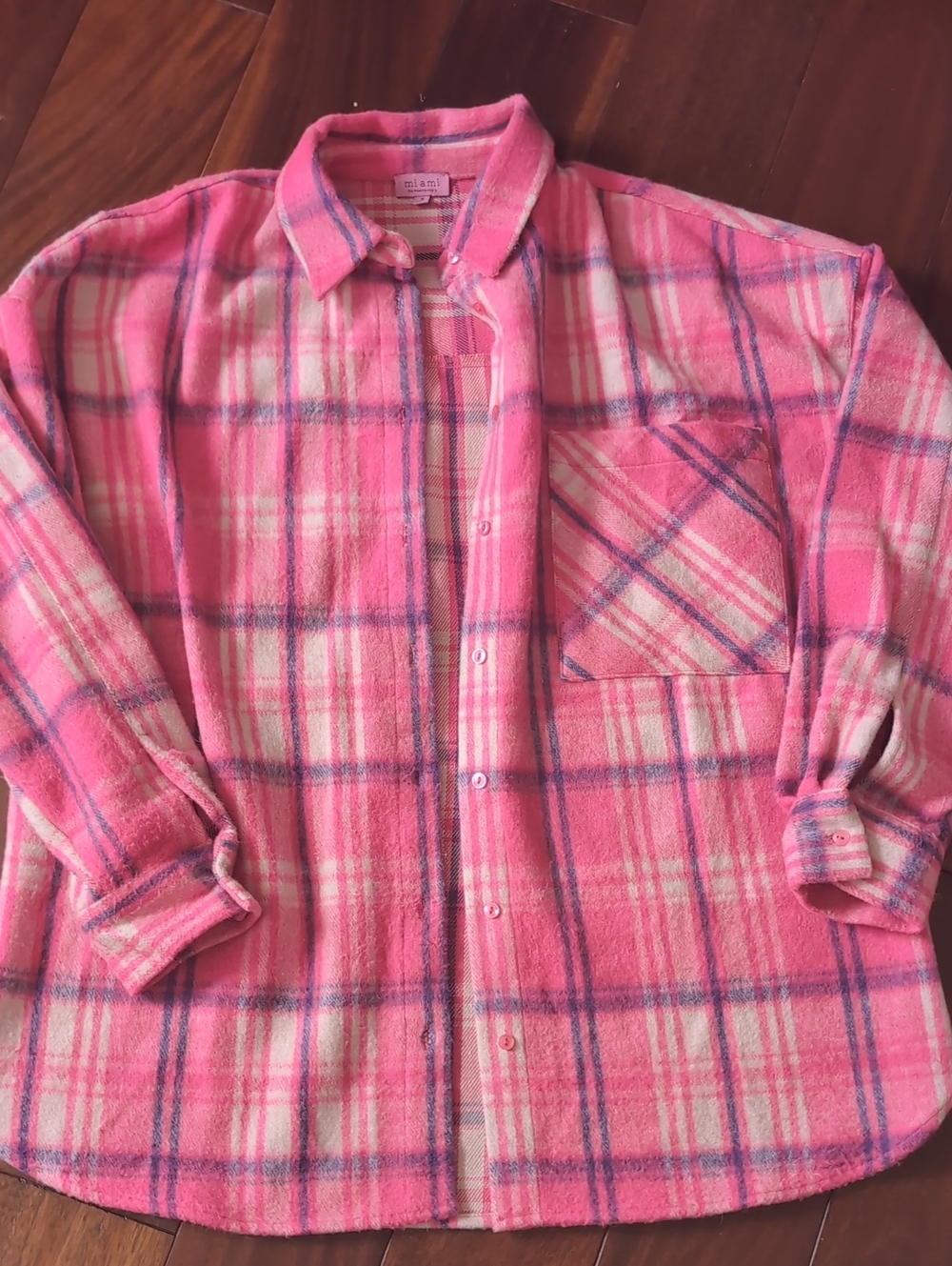 miami Pink Plaid Button-Up Jacket with Blue Accents